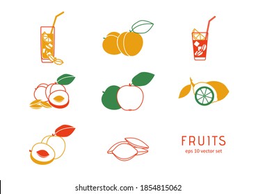 Fruits vector icons set on white background. Symbol for web, infographics, print design and mobile UX/UI kit. Vector illustration, EPS10.