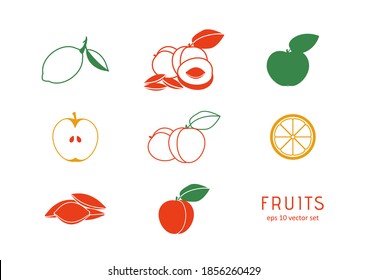 Fruits vector icons set on white background. Symbol for web, infographics, print design and mobile UX/UI kit. Vector illustration, EPS10.