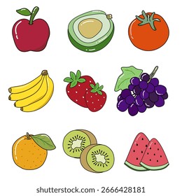 Frutas Vector e ilustración Manzana Plátanos Naranja Jugoso Dieta saludable 