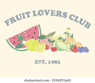 Fruits Vector Illustration with “FRUIT LOVERS CLUB” Slogan Typography