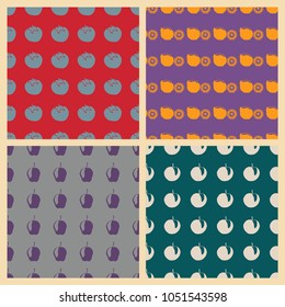 Fruits vector illustration on a seamless pattern background. Set of elements