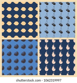 Fruits vector illustration on a seamless pattern background. Set of elements