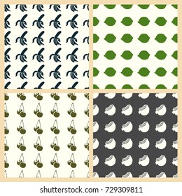 Fruits vector illustration on a seamless pattern background. Set of elements