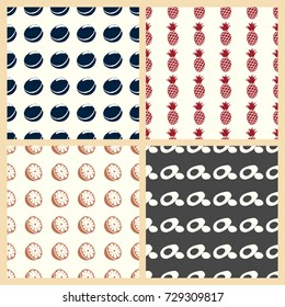 Fruits vector illustration on a seamless pattern background. Set of elements