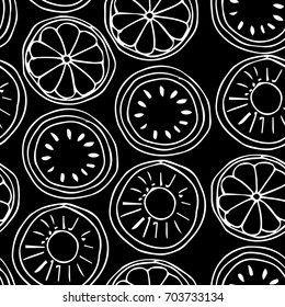 Fruits vector illustration. Watermelon, orange, kiwi Doodle style. Design icon, print, logo, poster, symbol, decor, textile, paper, card. 