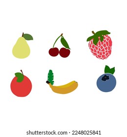 Fruits vector  illustrations. 
Banana,apple, strawberry, cherry,pear,blueberry.