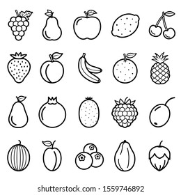 Fruits Vector Line Icons Set. Contains  Icons as Strawberry, Orange, Watermelon, Apple, Strawberry and more.