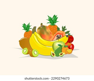 fruits Vector. Natural tropical fruit, doodles citrus orange and vitamin lemon. Vegan kitchen apple hand drawn, organic fruits or vegetarian food. Vector isolated icons illustration set
