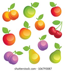 Fruits vector seamless background: apple, peach, plum, pear, cherry.