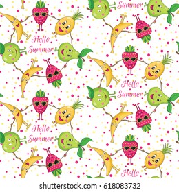 Fruits vector seamless pattern. Hello summer background. Bright summer fruits illustration.
