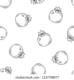 Fruits vector seamless pattern. Pomegranate isolated on white. Summer fruits linear graphic background. 