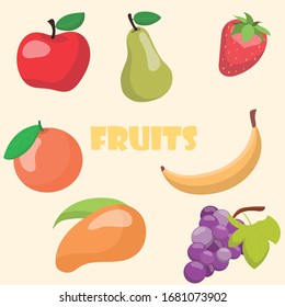 Fruits Vector Set. Cartoon Style.