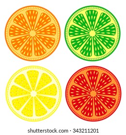 Fruits vector set of citrus: orange, lime, lemon, grapefruit, detailed icons? isolated over white background