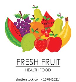 Fruits Vector Set, with flat cartoon design, simple, fresh and trendy 