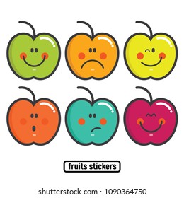 Fruits vector set. Kawaii Apple emoticon set.Perfect for wallpaper,label,print,packaging,clothes,Baby shower,birthday party,patterns,avatar,logos etc