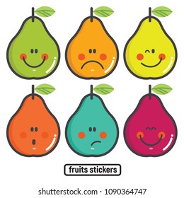 Fruits vector set. Kawaii Pear emoticon set.Perfect for wallpaper,label,print,packaging,clothes,Baby shower,birthday party,patterns,avatar,logos etc