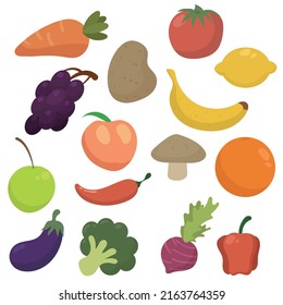 Fruits and vegeables in flat style