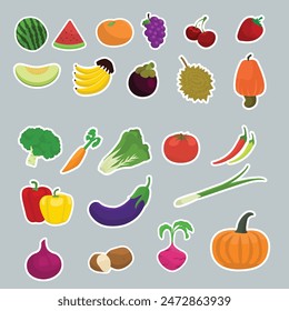 Ilustraciones de frutas y verduras para pegatinas 