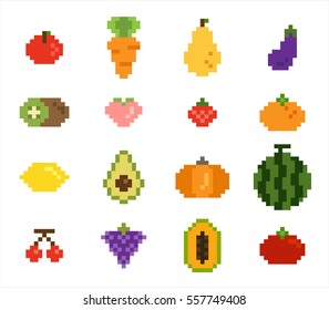fruits vegetable pixel vector illustration flat design
