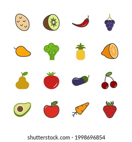 fruits vegetable set icon, isolated fruits vegetable set sign icon, vector illustration