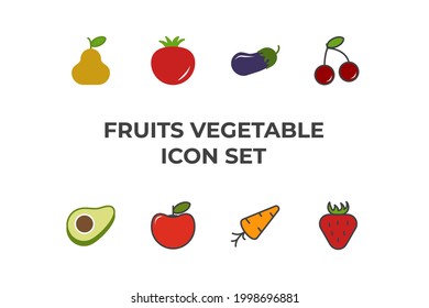 fruits vegetable set icon, isolated fruits vegetable set sign icon, vector illustration