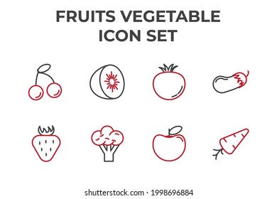 icono de conjunto de frutas vegetales, icono de signo de conjunto de vegetales aislados, ilustración vectorial