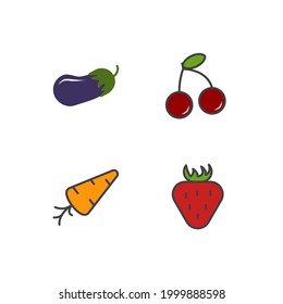 fruits vegetable set icon, isolated fruits vegetable set sign icon, vector illustration