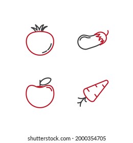 icono de conjunto de frutas vegetales, icono de signo de conjunto de vegetales aislados, ilustración vectorial