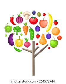 Fruits and vegetable tree, vegetarian concept.