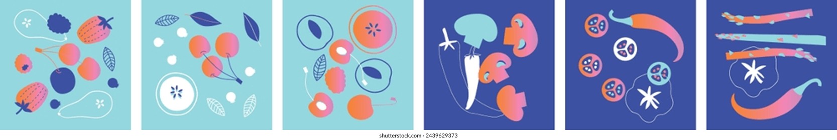 Fruits and vegetables abstract vector. Banner with vegetables, berries and fruits for social media, advertising, logo or menu.
