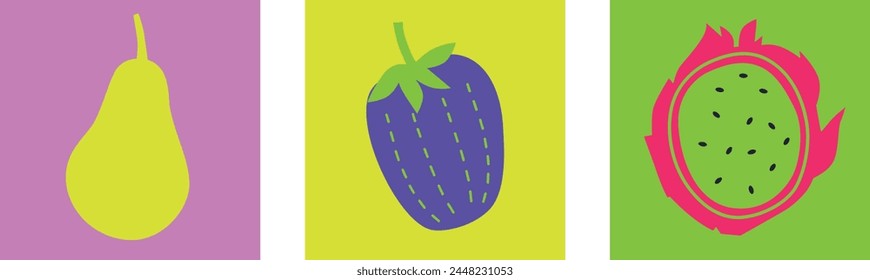 Fruits and vegetables abstract vector. Simple illustration vegetables, berries and fruits for social media, advertising, logo or menu.