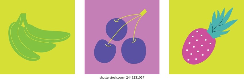 Fruits and vegetables abstract vector. Simple illustration vegetables, berries and fruits for social media, advertising, logo or menu.