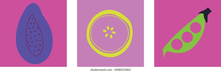 Fruits and vegetables abstract vector. Simple illustration vegetables, berries and fruits for social media, advertising, logo or menu.