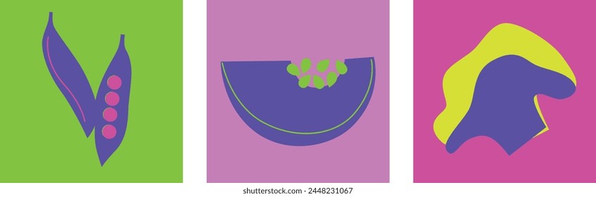 Fruits and vegetables abstract vector. Simple illustration vegetables, berries and fruits for social media, advertising, logo or menu.