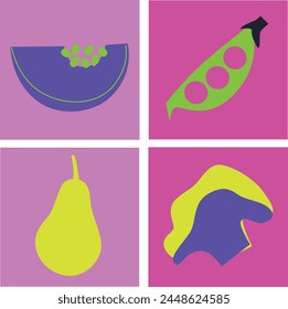 Fruits and vegetables abstract vector. Simple illustration vegetables, berries and fruits for social media, advertising, logo or menu.