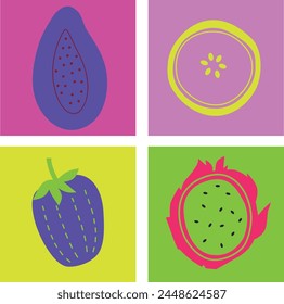 Fruits and vegetables abstract vector. Simple illustration vegetables, berries and fruits for social media, advertising, logo or menu.