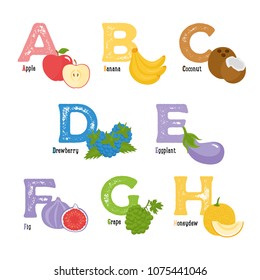 Fruits Vegetables Alphabet Apple Banana Coconut Stock Vector (Royalty ...