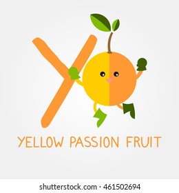 Fruits and Vegetables Alphabet for Education. Great for Kids Education and Learning Aid. Letter Y for Yellow Passion Fruit