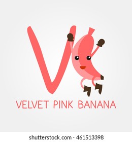 Fruits and Vegetables Alphabet for Education. Great for Kids Education. Letter V for Velvet Pink Banana