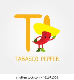 Fruits and Vegetables Alphabet for Education. Great for Kids Education. Letter T for Tabasco Pepper