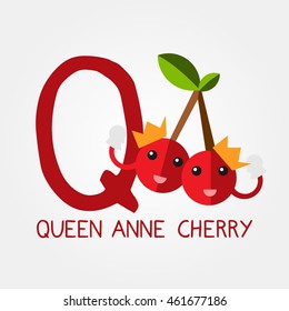 Fruits and Vegetables Alphabet for Education. Great for Kids Education. Letter Q for Queen anne Cherry