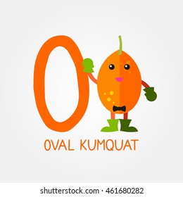 Fruits and Vegetables Alphabet for Education. Great for Kids Education. Letter O for Oval Kumquat
