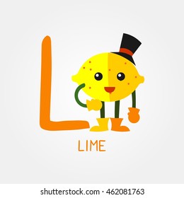 Fruits and Vegetables Alphabet for Education. Great for Kids Education. Letter L for Lime