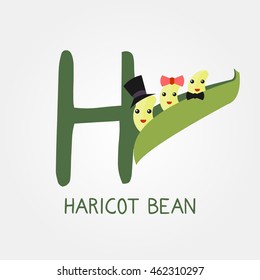 Fruits and Vegetables Alphabet for Education. Great for Kids Education. Letter H for Haricot Bean