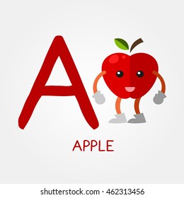 Fruits and Vegetables Alphabet for Education. Great for Kids Education. Letter A for Apple