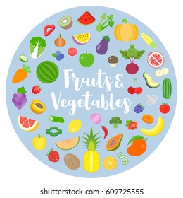 fruits and vegetables arrange in circle shape design for banner, backdrop