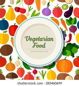 Fruits and vegetables background. Colorful template for cooking, restaurant menu and vegetarian food