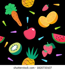 Fruits and vegetables background. Style seamless pattern. Healthy food. Vector illustration