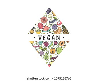 Fruits and vegetables, banner vegan, isolated color vector icons.