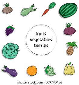 fruits, vegetables and berries or collection set